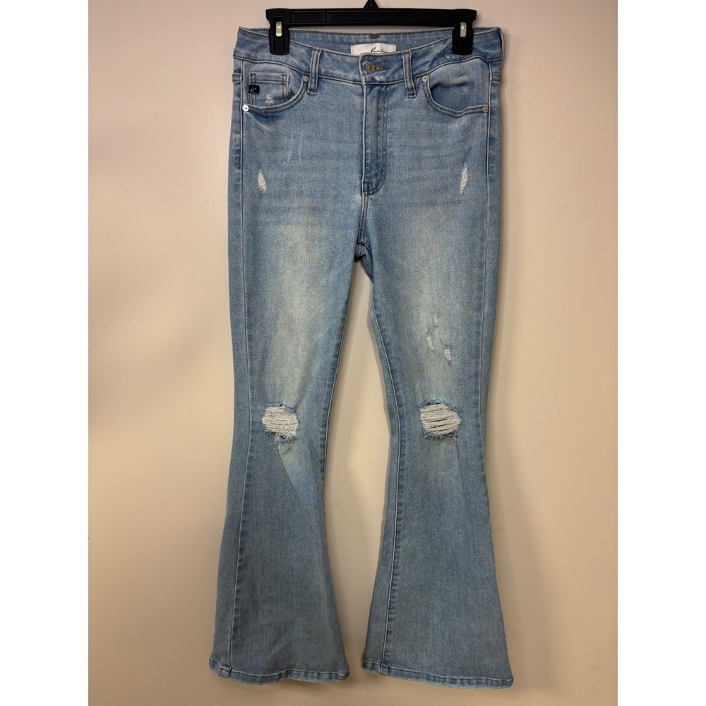 KanCan Womens Jeans‎ Size 9/28 High Rise Distressed Denim Flare Leg Light Wash